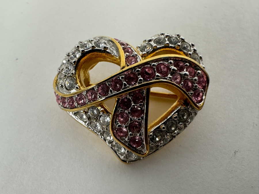 Swarovski Crystal Breast Cancer Watch With Floating Heart Pin Brooch [Photo 4]