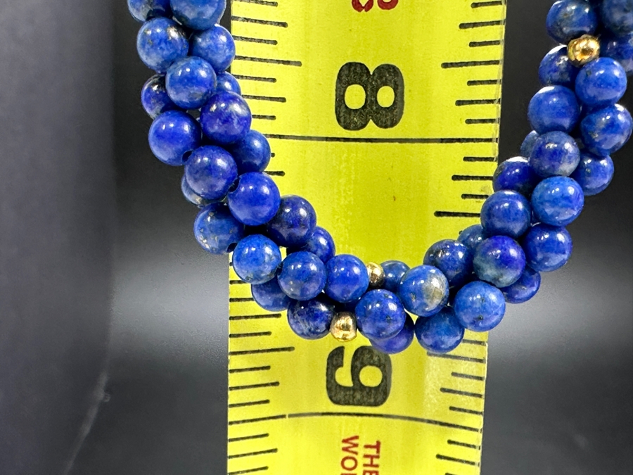 14k Gold Bead & Lapis Lazuli Multi-Strand 18' Necklace With 14k Gold Clasp 34.3g [Photo 5]