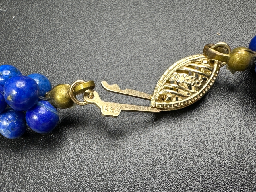14k Gold Bead & Lapis Lazuli Multi-Strand 18' Necklace With 14k Gold Clasp 34.3g [Photo 4]