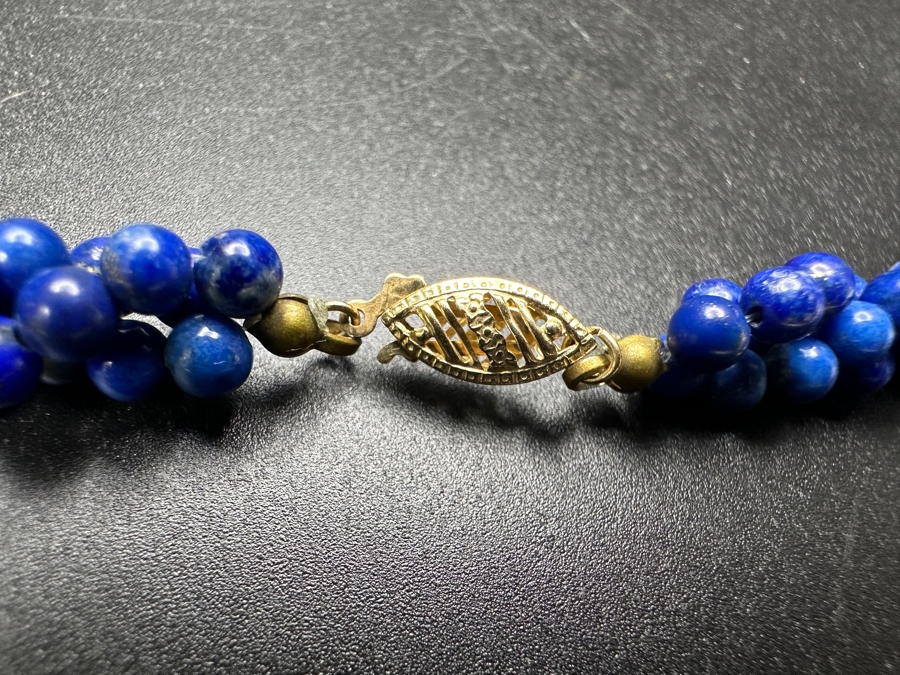 14k Gold Bead & Lapis Lazuli Multi-Strand 18' Necklace With 14k Gold Clasp 34.3g [Photo 3]