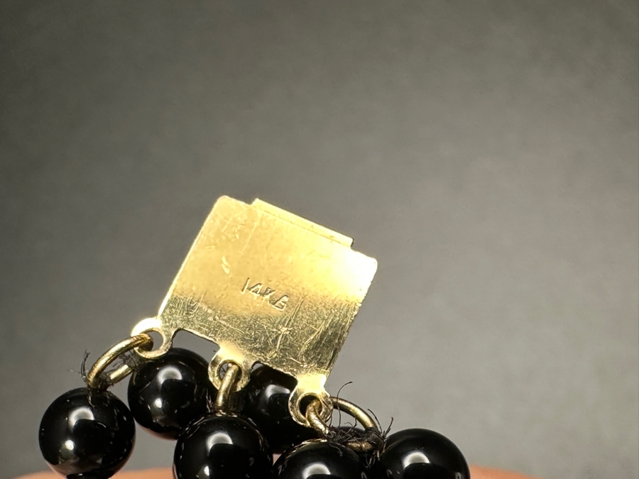 14k Gold Bead & Black Onyx Multi-Strand 19' Necklace With 14k Gold Clasp 61.2g [Photo 6]