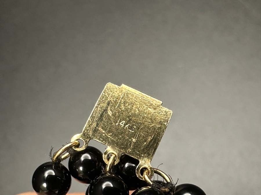 14k Gold Bead & Black Onyx Multi-Strand 19' Necklace With 14k Gold Clasp 61.2g [Photo 5]