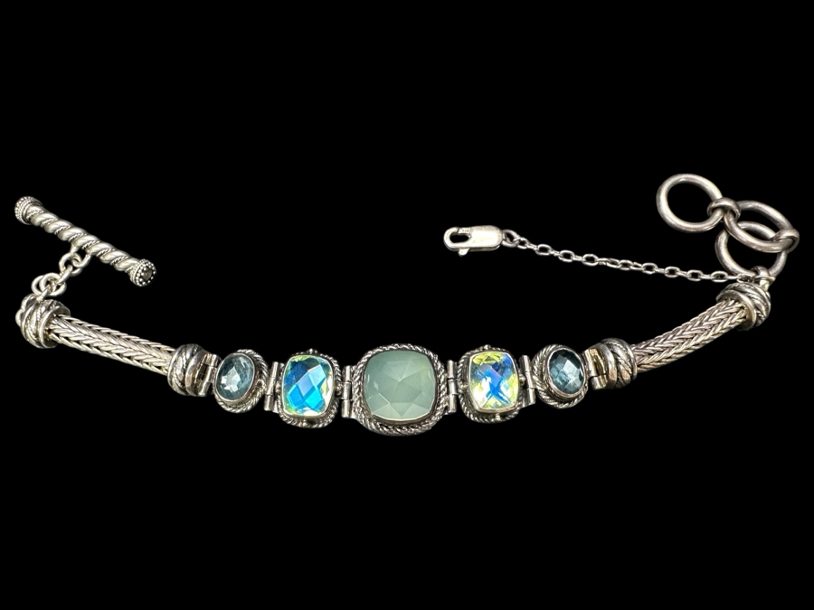 Lori Bonn Signed Sterling Silver 7.5' Multi-Gemstone Bracelet 33.4g