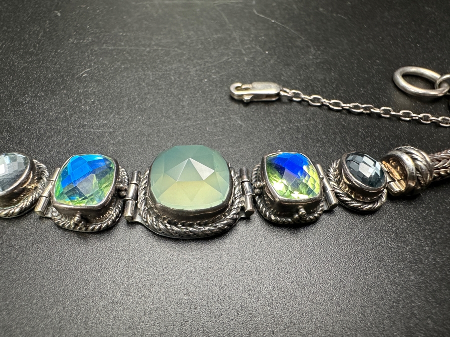 Lori Bonn Signed Sterling Silver 7.5' Multi-Gemstone Bracelet 33.4g [Photo 4]