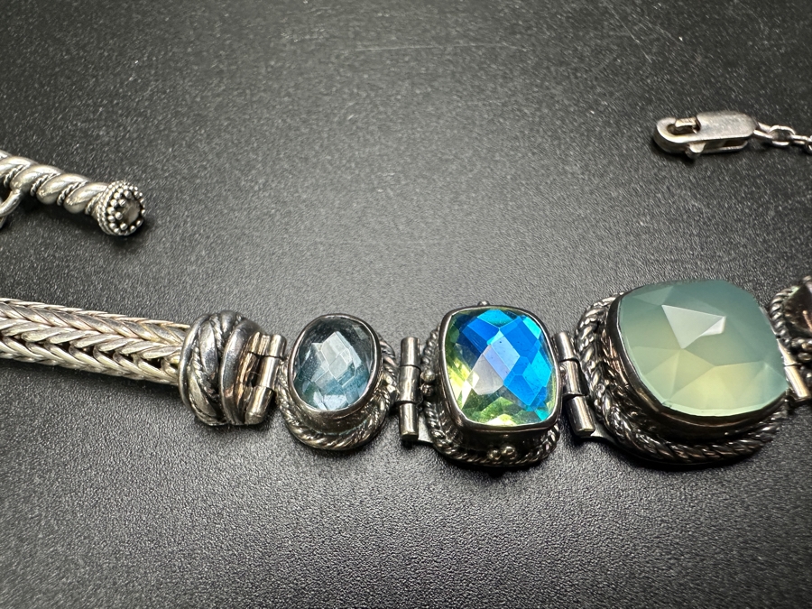 Lori Bonn Signed Sterling Silver 7.5' Multi-Gemstone Bracelet 33.4g [Photo 3]