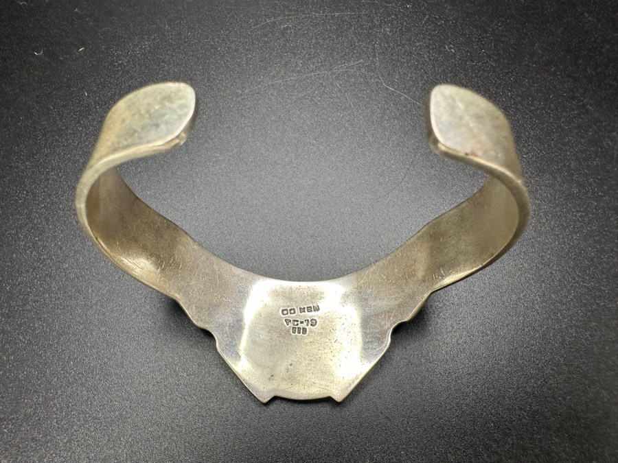 Inlaid Turquoise Sterling Silver Mexican Cuff Bracelet 35.9g [Photo 5]