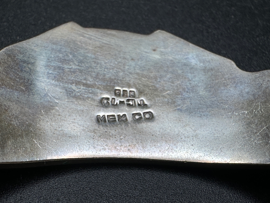 Inlaid Turquoise Sterling Silver Mexican Cuff Bracelet 35.9g [Photo 7]