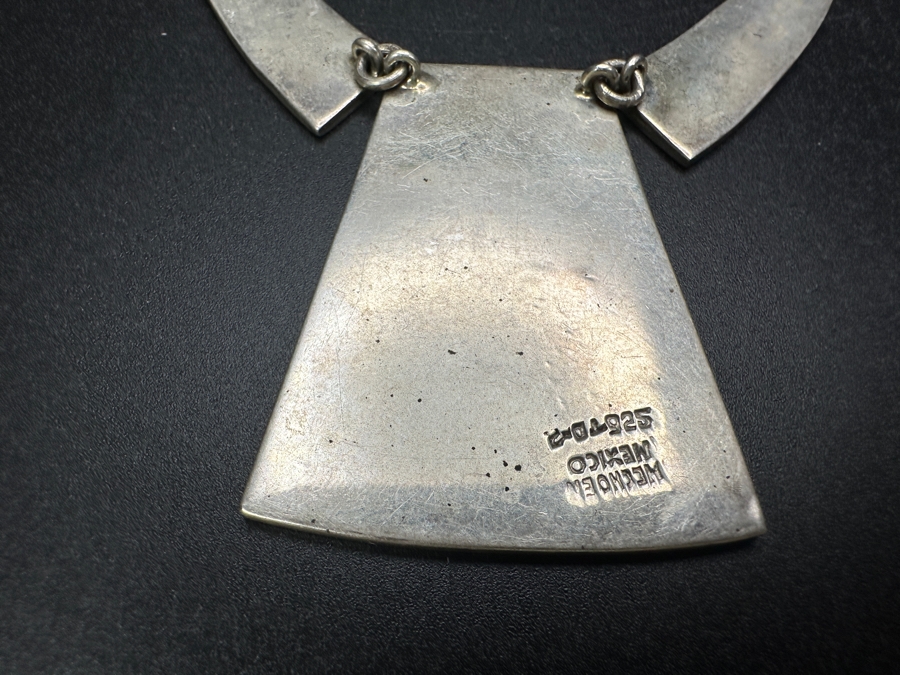 Inlaid Turquoise Sterling Silver Mexican 14' Statement Pendant Necklace 53.4g [Photo 3]