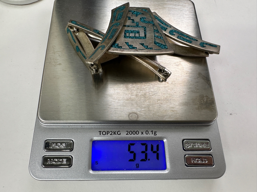 Inlaid Turquoise Sterling Silver Mexican 14' Statement Pendant Necklace 53.4g [Photo 7]