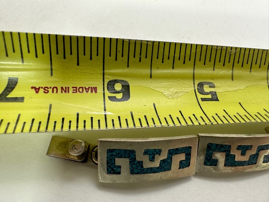 Inlaid Turquoise Sterling Silver Mexican 6' Bracelet 30.9g [Photo 4]