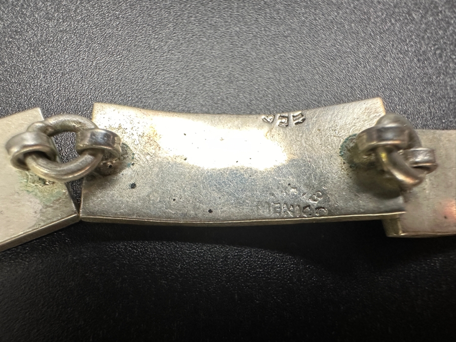 Inlaid Turquoise Sterling Silver Mexican 6' Bracelet 30.9g [Photo 3]