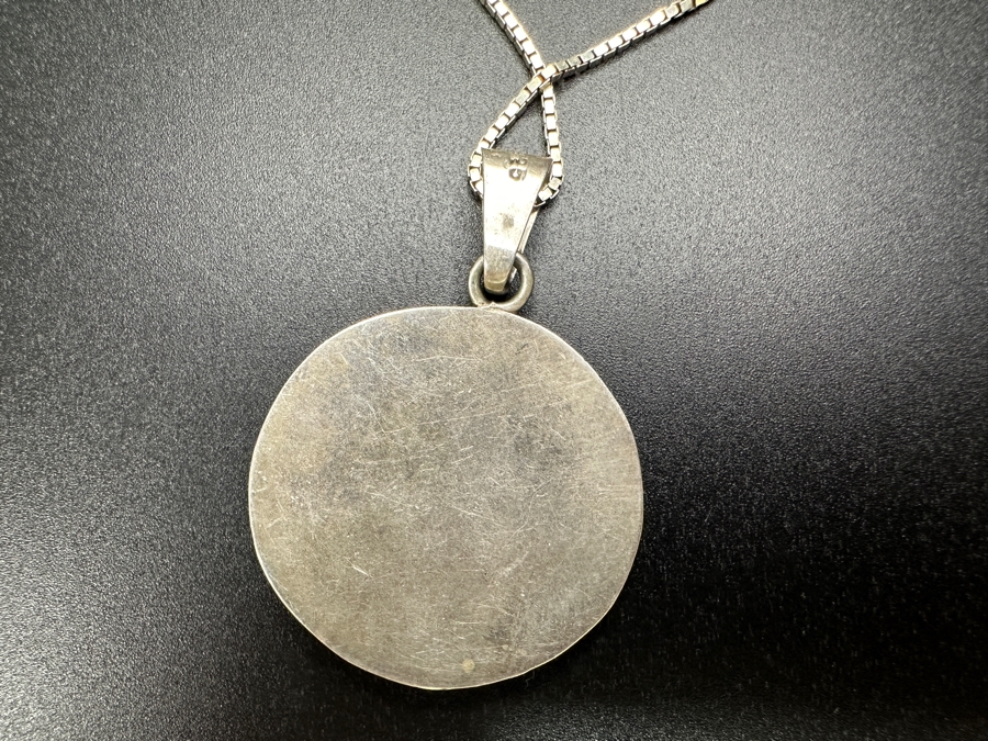 Inlaid Turquoise Sterling Silver Mexican Pendant With 18' Sterling Silver Chain Bracelet 13.5g [Photo 3]