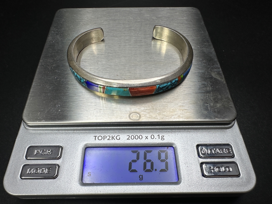 Vintage Wayne Muskett Navajo Sterling Silver Inlaid Mutli-Stone Cuff Bracelet 2.5'W 26.9g [Photo 8]