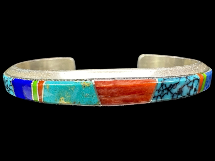 Vintage Wayne Muskett Navajo Sterling Silver Inlaid Mutli-Stone Cuff Bracelet 2.5'W 26.9g