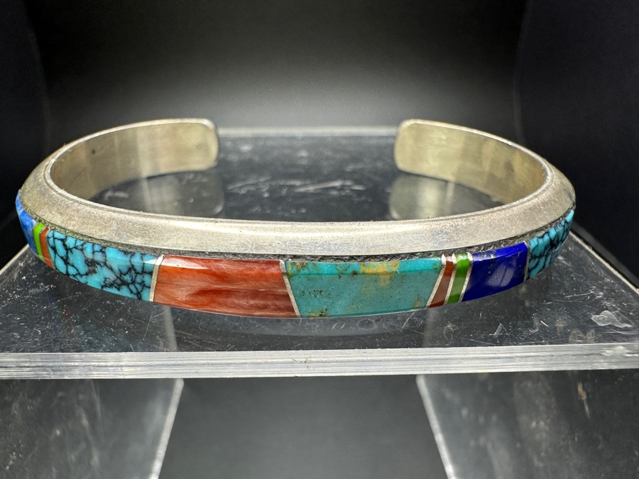 Vintage Wayne Muskett Navajo Sterling Silver Inlaid Mutli-Stone Cuff Bracelet 2.5'W 26.9g [Photo 4]