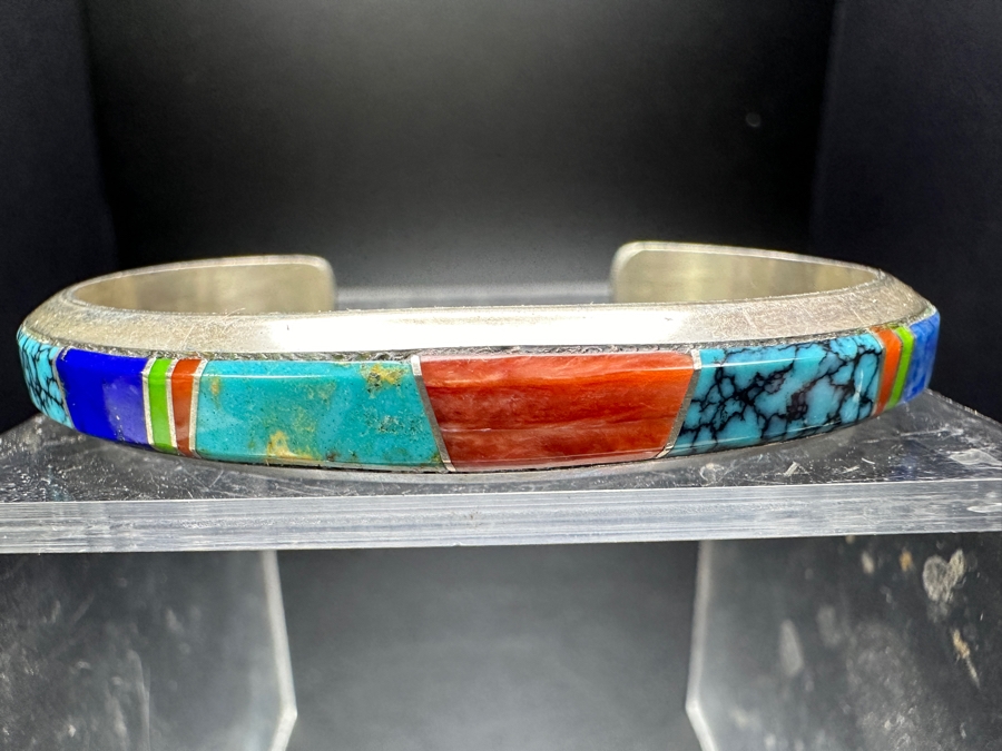 Vintage Wayne Muskett Navajo Sterling Silver Inlaid Mutli-Stone Cuff Bracelet 2.5'W 26.9g [Photo 2]