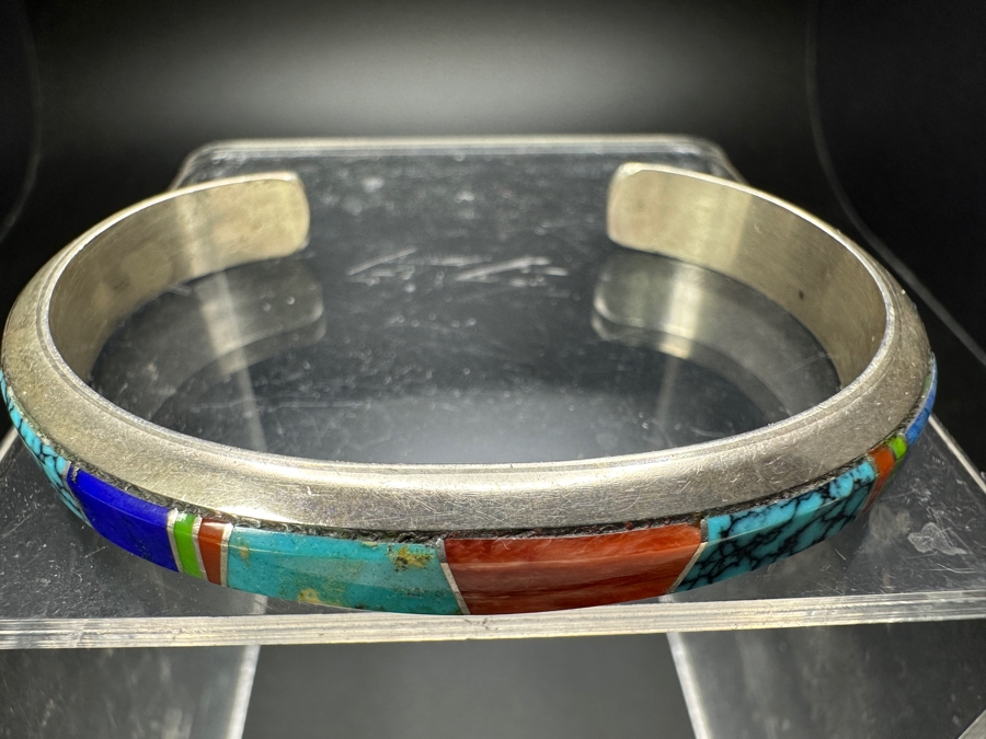 Vintage Wayne Muskett Navajo Sterling Silver Inlaid Mutli-Stone Cuff Bracelet 2.5'W 26.9g [Photo 3]