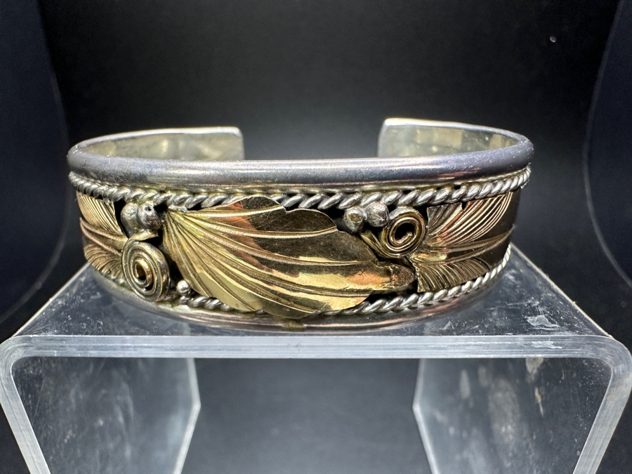 Signed Justin Morris Navajo Sterling Silver & 12k Gold Filled Cuff Bracelet 2 3/8' 33.4g [Photo 3]