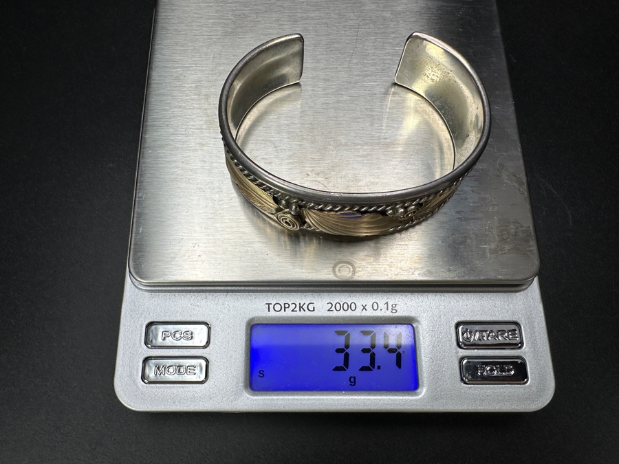 Signed Justin Morris Navajo Sterling Silver & 12k Gold Filled Cuff Bracelet 2 3/8' 33.4g [Photo 8]