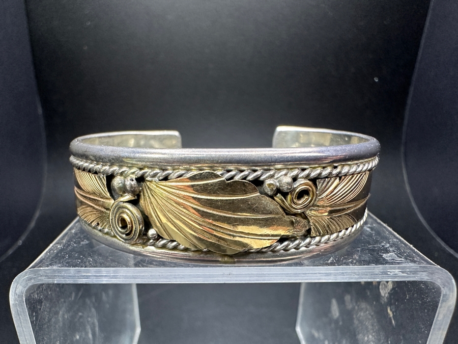 Signed Justin Morris Navajo Sterling Silver & 12k Gold Filled Cuff Bracelet 2 3/8' 33.4g [Photo 2]