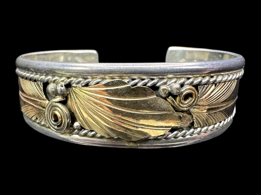 Signed Justin Morris Navajo Sterling Silver & 12k Gold Filled Cuff Bracelet 2 3/8' 33.4g
