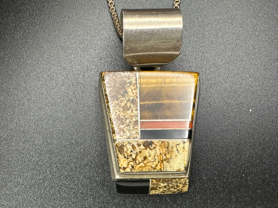 Vintage Wayne Muskett Navajo Sterling Silver Inlaid Mutli-Stone Pendant With 18' Sterling Silver Chain Necklace 25.2g [Photo 4]