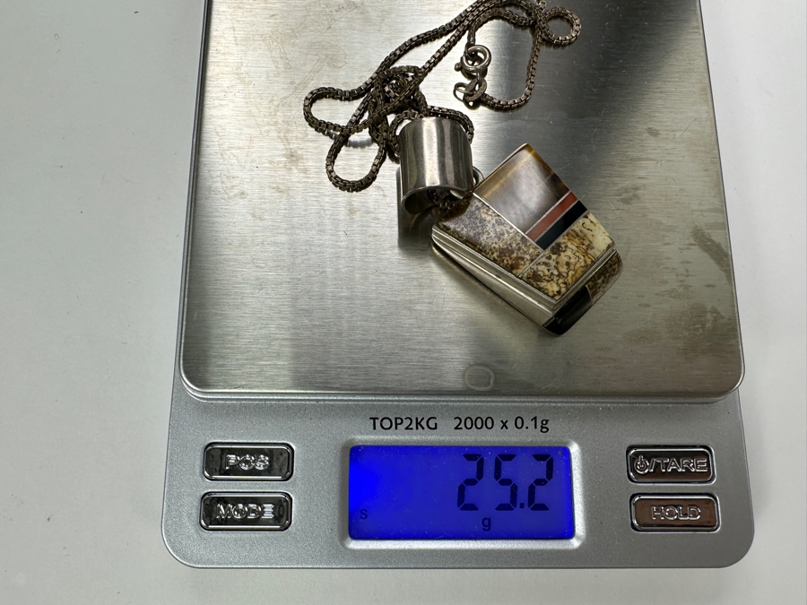Vintage Wayne Muskett Navajo Sterling Silver Inlaid Mutli-Stone Pendant With 18' Sterling Silver Chain Necklace 25.2g [Photo 7]