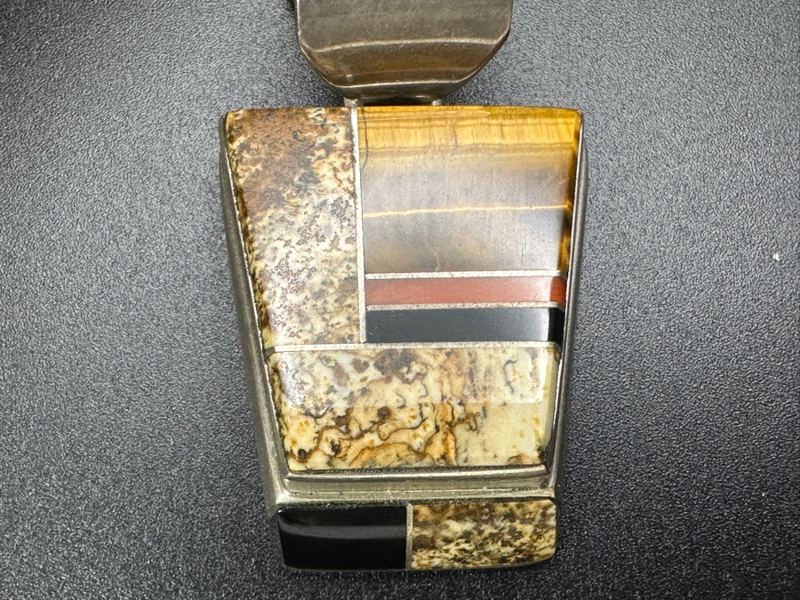 Vintage Wayne Muskett Navajo Sterling Silver Inlaid Mutli-Stone Pendant With 18' Sterling Silver Chain Necklace 25.2g [Photo 5]