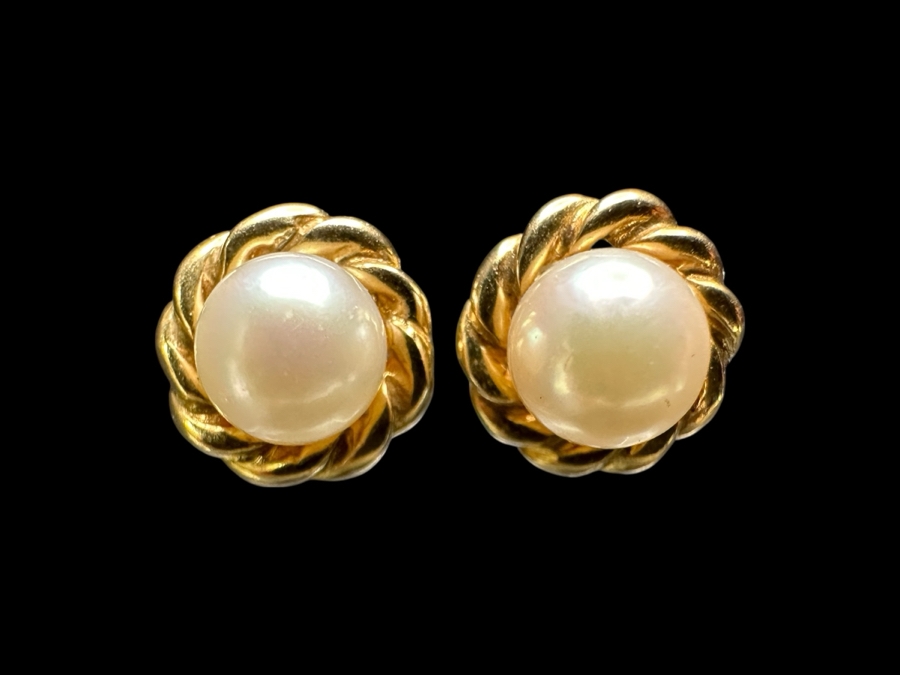 14k Gold Pearl Stud Earrings 1.4g