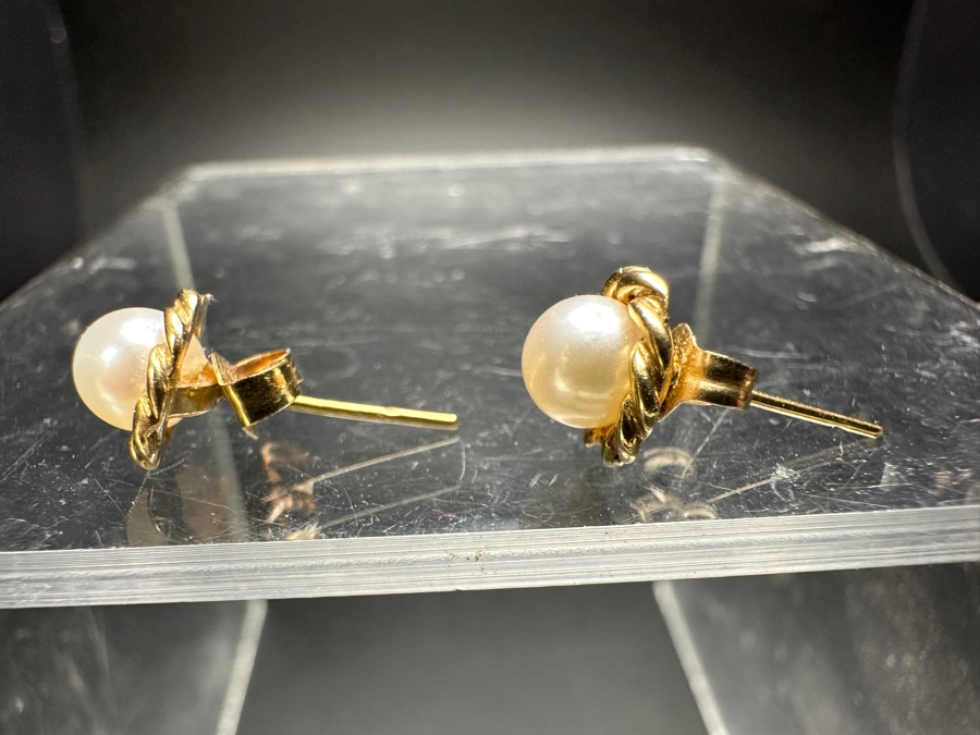 14k Gold Pearl Stud Earrings 1.4g [Photo 2]