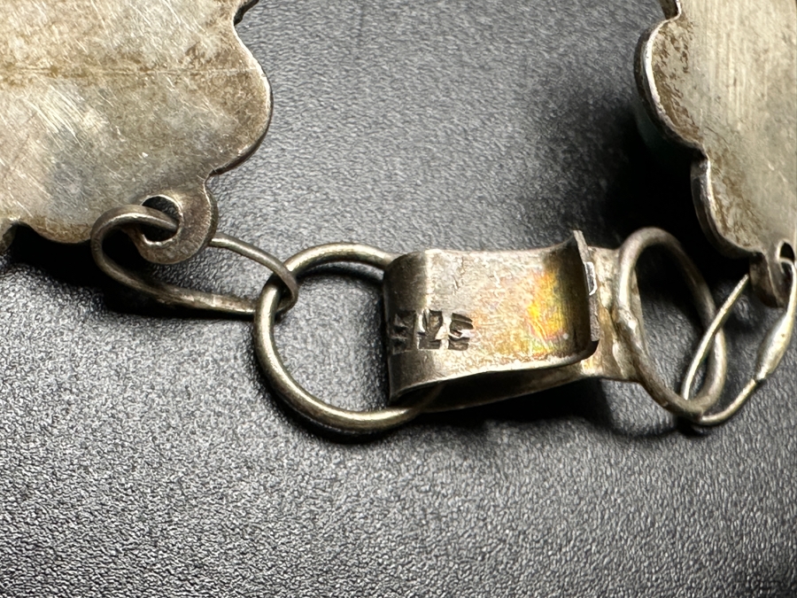 Vintage Sterling Silver Green Turquoise 14' Necklace With Matching Screw-back Earrings 36.5g [Photo 6]