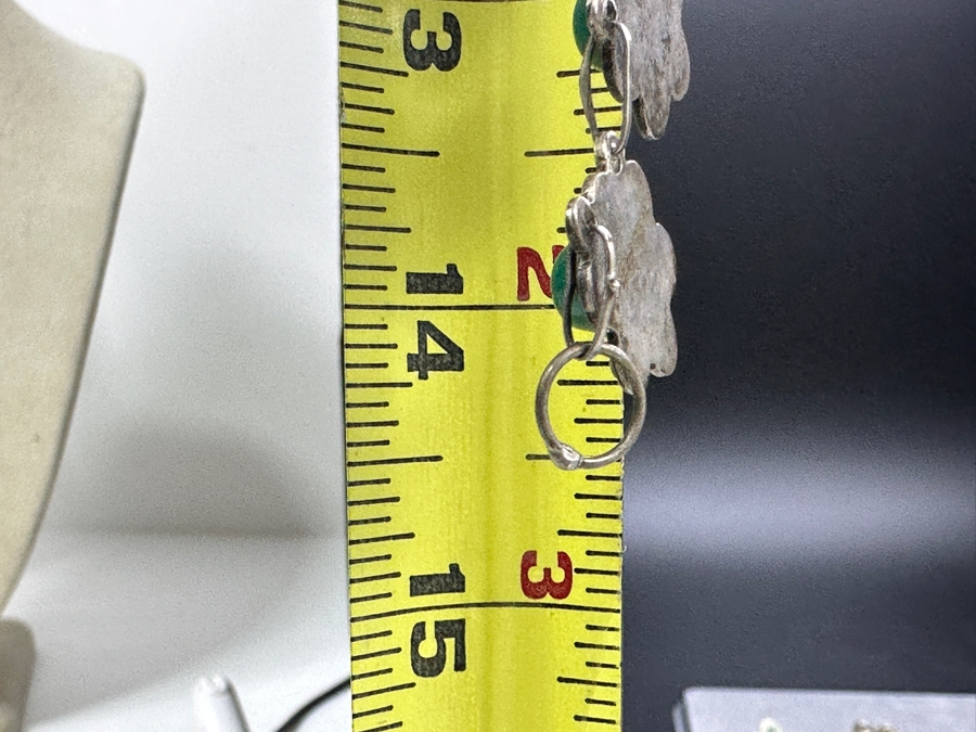 Vintage Sterling Silver Green Turquoise 14' Necklace With Matching Screw-back Earrings 36.5g [Photo 8]