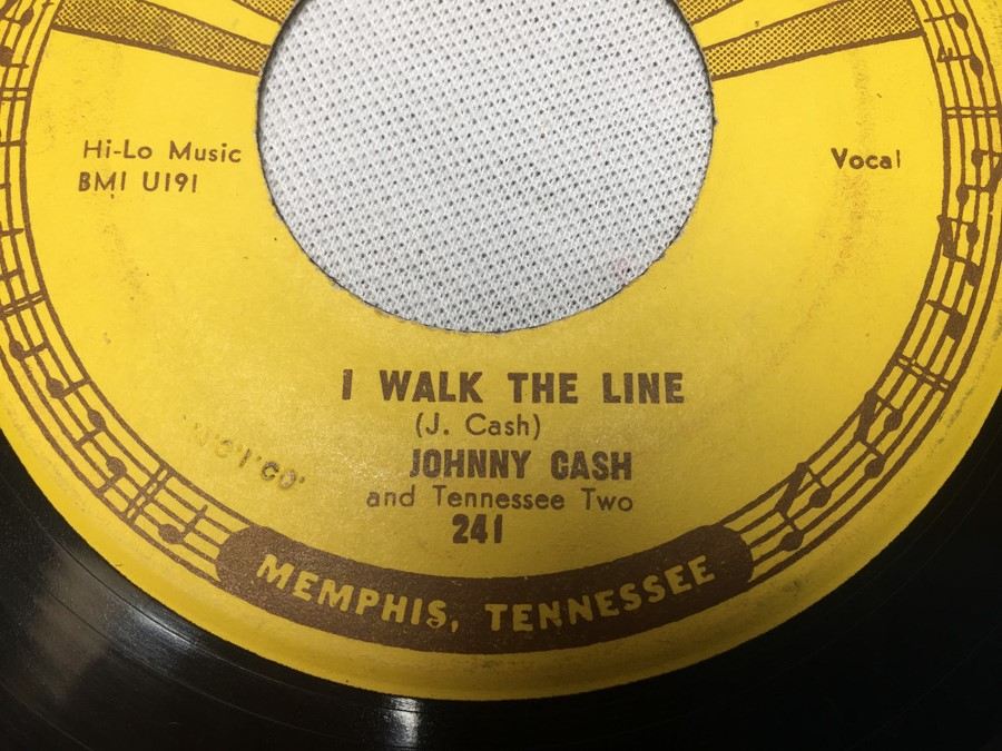 45 Vinyl Record Sun Record Co. Johnny Cash and Tennessee Two - I Walk the Line / Get Rhythm BMI U191 [Photo 1]