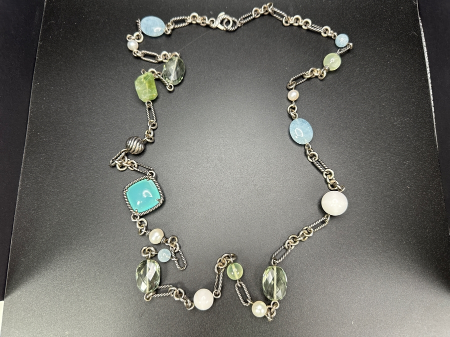 David Yurman Sterling Silver 38' Multi-Stone Necklace 118.9g [Photo 9]