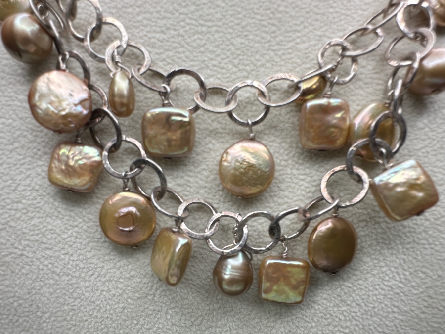 Signed Sterling Silver Pearl 14' Necklace 37.5g [Photo 2]