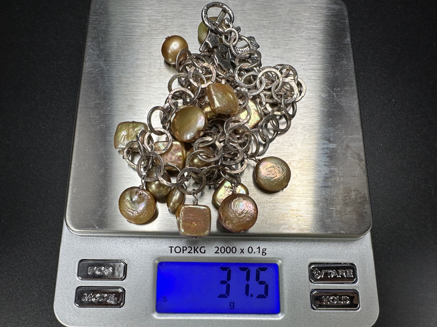 Signed Sterling Silver Pearl 14' Necklace 37.5g [Photo 7]