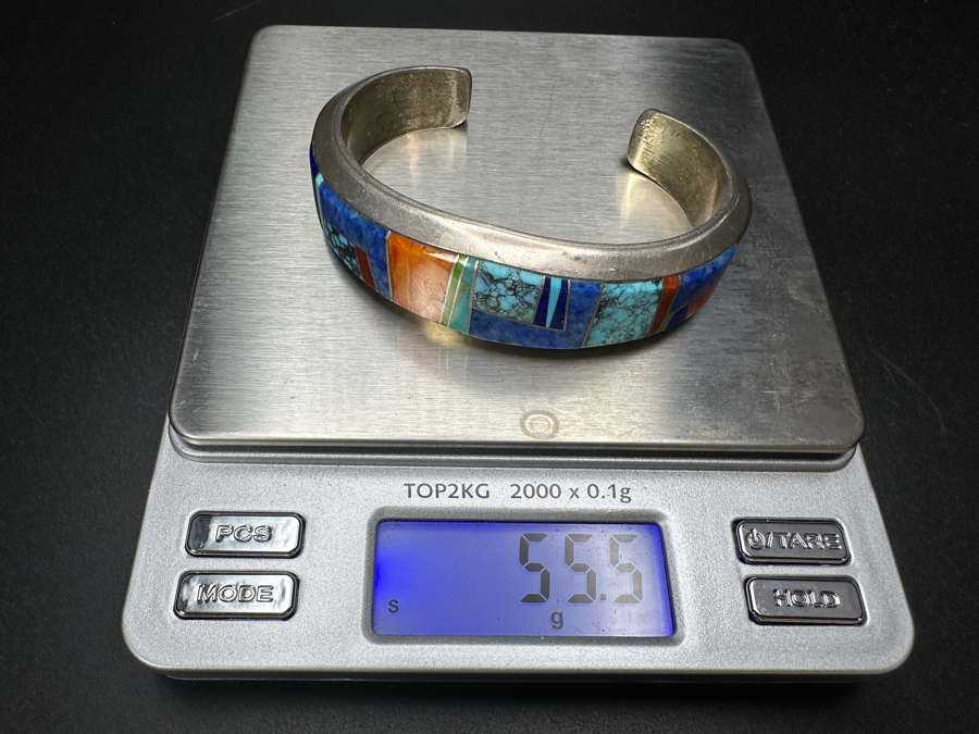 Vintage Wayne Muskett Navajo Sterling Silver Inlaid Mutli-Stone Cuff Bracelet 2.75'W 55.5g [Photo 7]