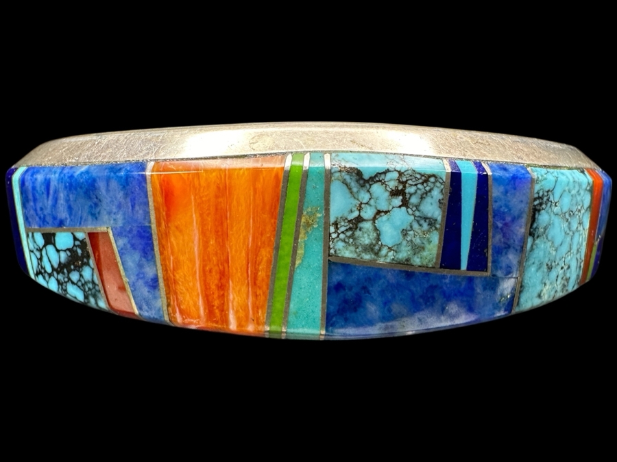 Vintage Wayne Muskett Navajo Sterling Silver Inlaid Mutli-Stone Cuff Bracelet 2.75'W 55.5g [Photo 2]