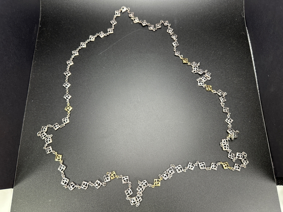 David Yurman Logo 44' Necklace With 18k Gold & Sterling Silver DY Tag Links 57.4g Estimate $2,000 [Photo 3]