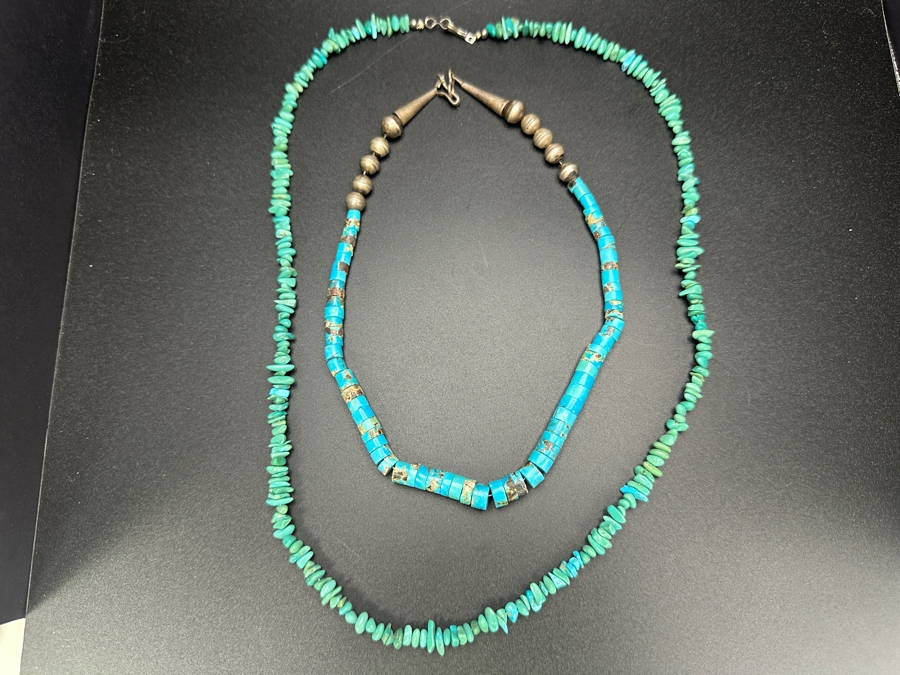 Pair Of Turquoise Bead Necklaces 14' & 22' [Photo 2]
