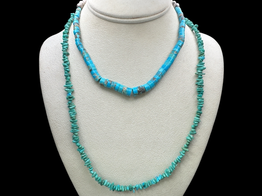 Pair Of Turquoise Bead Necklaces 14' & 22'