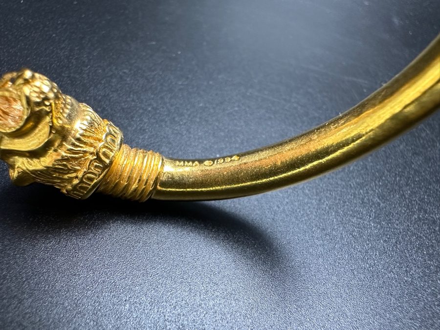 Vintage 1994 Metropolitan Museum Of Art MMA Greek Lion Head Bracelet 24k Gold Plated [Photo 4]