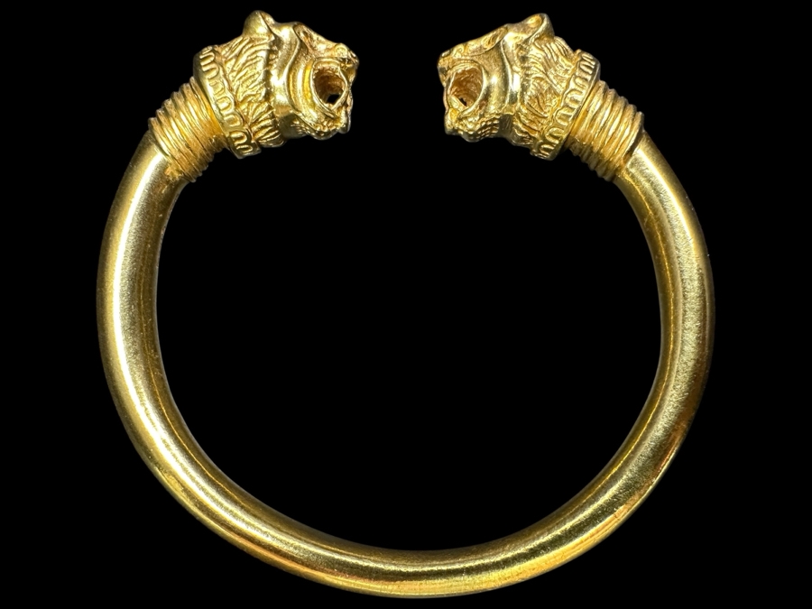 Vintage 1994 Metropolitan Museum Of Art MMA Greek Lion Head Bracelet 24k Gold Plated
