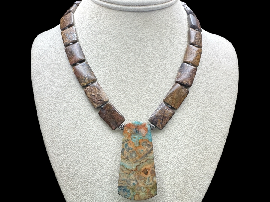 16' Polished Stone Bead Statement Necklace
