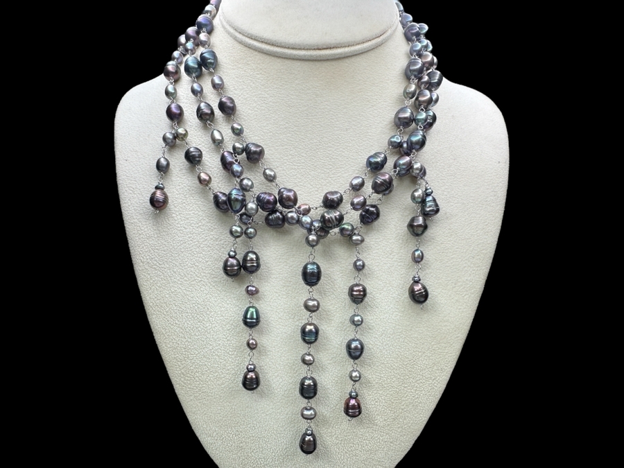 Sterling Silver / Pearl Multi-Strand 14' Necklace