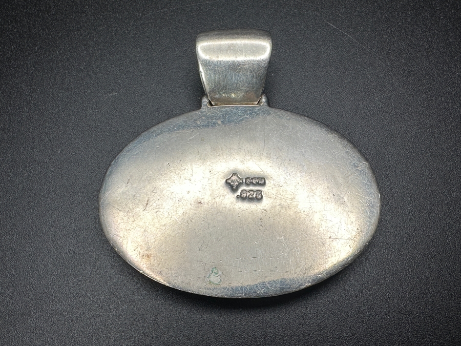 Signed Sterling Silver Inlaid Stone Pendant 31.5g [Photo 5]