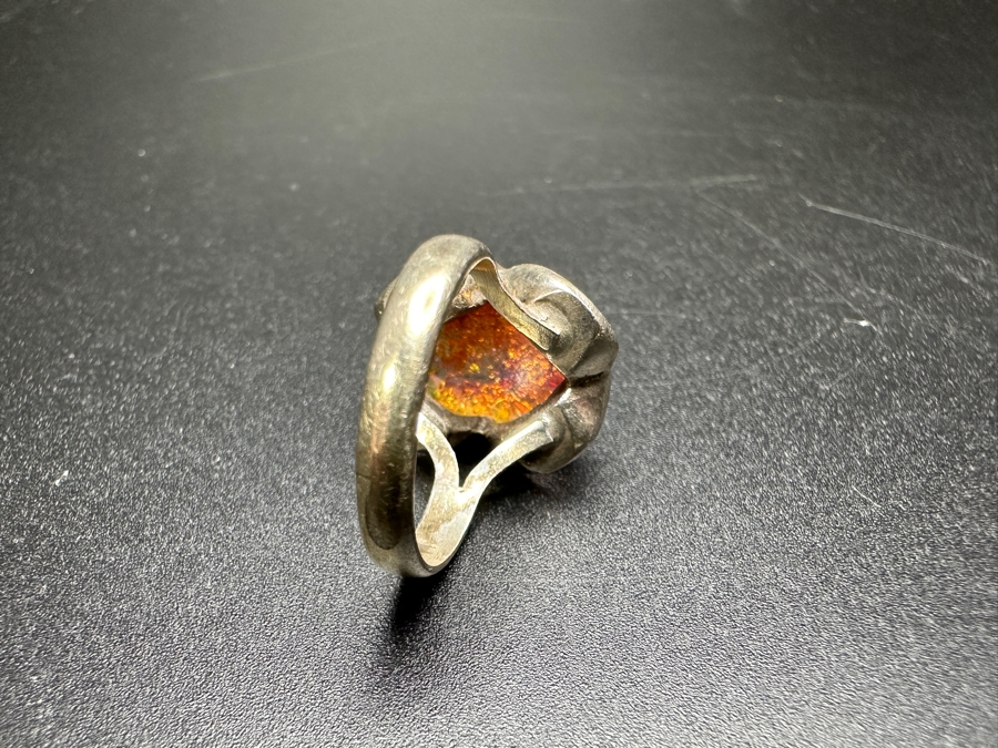 Vintage Sterling Silver Opal Cabochon Ring Size 5.5 4.7g [Photo 6]