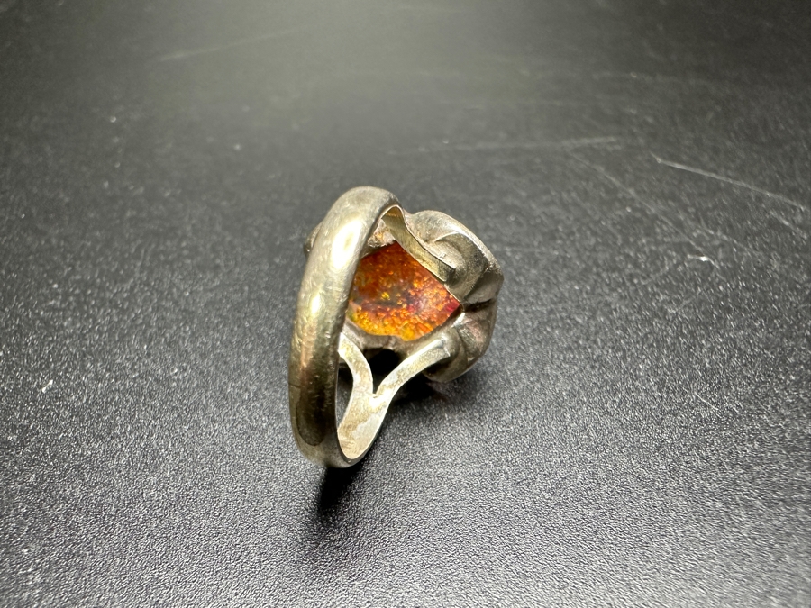 Vintage Sterling Silver Opal Cabochon Ring Size 5.5 4.7g [Photo 7]