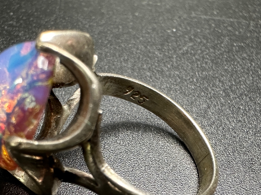 Vintage Sterling Silver Opal Cabochon Ring Size 5.5 4.7g [Photo 8]