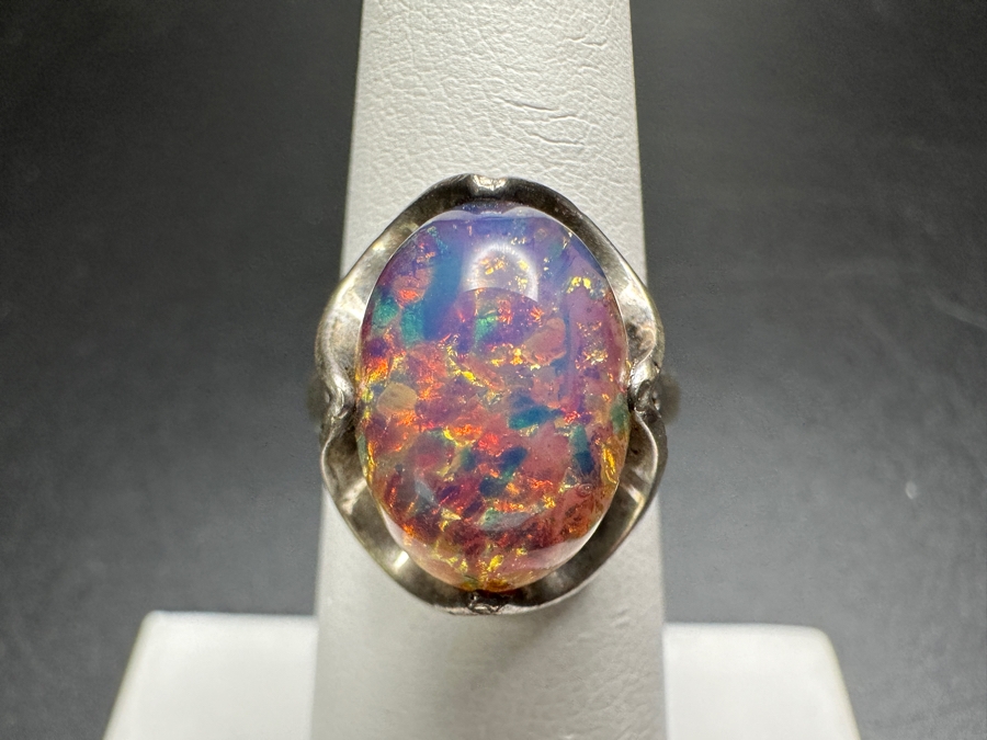 Vintage Sterling Silver Opal Cabochon Ring Size 5.5 4.7g [Photo 2]